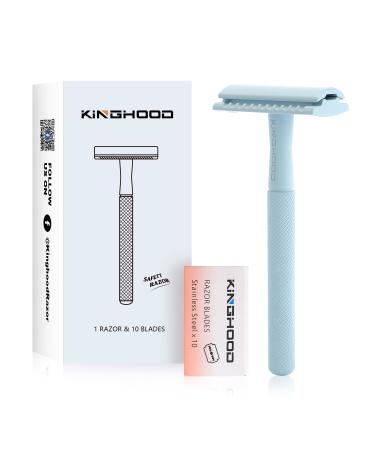 Copper Single Blade Razor for Gentle & Close Shave - Double Edge Safety Razor with 10 Blade Refills Long Handle Weighted Razor Eco-Friendly & Less Irritation Perfect for Sensitive Skin Pink Blue