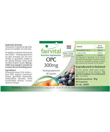 Fairvital OPC 300mg Vegan Capsules - High Dosage - 90 Count Oligomeric Proanthocyanidins - Buy Online on GoSupps.com