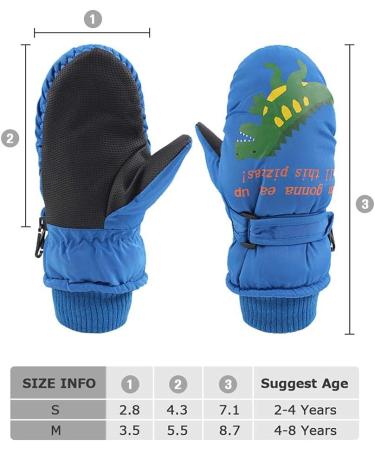 XIAOHAWANG Kids Ski Gloves | Waterproof Dinosaur Mittens for Boys & Girls | Royal Blue | Ages 2-8 - Buy Online on GoSupps.com