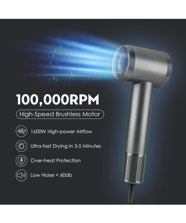 High-Speed Ionic Hair Dryer - 110 000 RPM Professional Blow Dryer for Fast Drying Lightweight Travel Low Noise - Gray - Buy Online on GoSupps.com