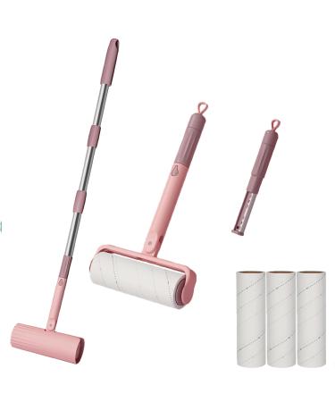 Extendable Long Lint Roller with Dust-Proof Cover Includes 3 Refills 180 Sheets for Furniture Clothes Floor Carpet Curtains (Pink:Full Scene Applicable Version)