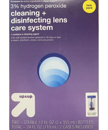 Up&Up Cleaning and Disinfecting Lens Care system 3% Hydrogen Peroxide Solution 2x12 Fl Oz Includes 2 Contact Cases