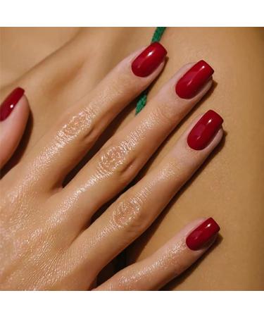 Brishow short artificial nails press on nails pure color nails to stick on ballerina acrylic false nails 24 pieces for women and girls (red) red