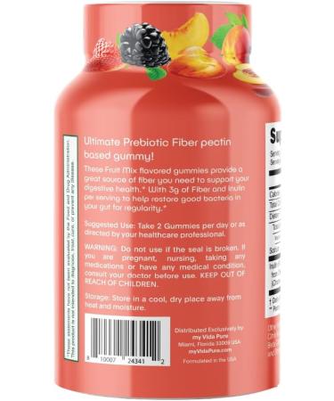 MYVIDAPURE Fruit Mix Prebiotic Fiber Gummies - Natural Strawberry, Peaches & BlackBerry Flavor - 60 Gummies (Non-GMO, Gelatin-Free) - Buy Online on GoSupps.com