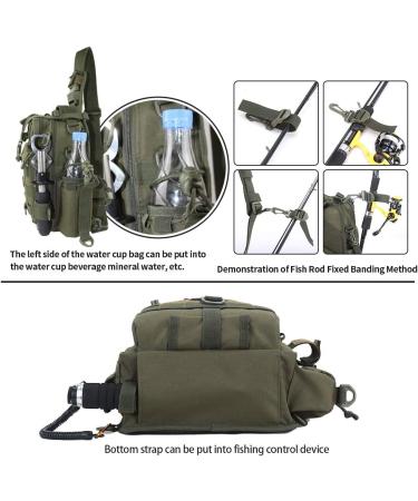 YVLEEN Fishing Tackle Backpack with Rod Holder | Water-Resistant Fishing Gear Bag for Men | Army Green | Standard Size 11.8x8.6x4.3inch - Buy Online on GoSupps.com