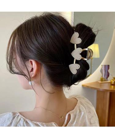 KuuGuu 2 PCS Heart Hair Claw with Pearls - Large Metal Hair Clip for Thick Hair - Buy Online on GoSupps.com