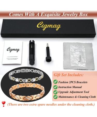 Cigmag 2PCS Lymphatic Drainage Magnetic Bracelets for Women - Ultra Strength Magnet Titanium Steel Set with Adjustable Tool and Gift Box for Mother's Day (Crystal & Love) - Buy Online on GoSupps.com