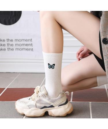 Akamas Women's Breathable Cotton Socks - 4 Pairs Black & White Funny Butterfly Embroidery Retro Tennis & Sports Socks (Sizes 35-41) - Buy Online on GoSupps.com