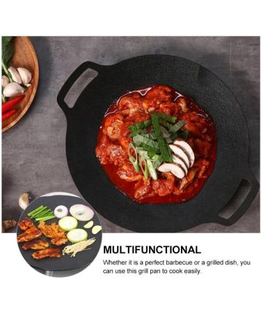 Yalych Round Nonstick Grill Pans for Stove Tops Frying Pan with Handles Portable BBQ Grill Pan BBQ Pan Plate Cast Iron Skillet for Kitchen Outdoor Black Frying pan - Buy Online on GoSupps.com