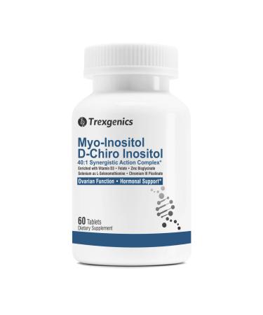 Trexgenics SYNERGISTIC & ADVANCED PCOS Support Myo-Inositol 1000 mg D-Chiro Inositol 25 mg 40:1 L-Methylfolate Vitamin D3 Chromium Selenomethionine & Zinc Bisglycinate(60 TAB - 1 Month Supply)