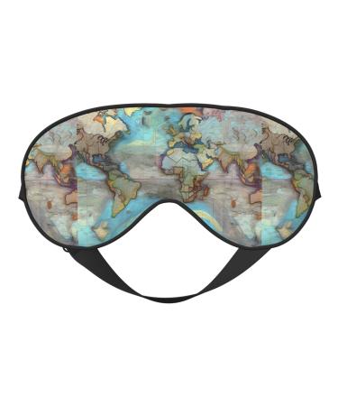 Cartoon World Map Unisex Elastic Adjustable Buckle Design Blackout Sleep Eye Mask for Home Travel Yoga Office Nap