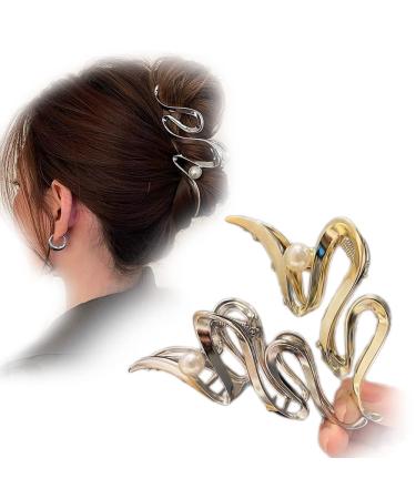 Pearl Hair Claw Clips  Metal Hair Clips  Gold Silver Hair Clips Nonslip Metal Hair Claw Clips for Thick Hair Wedding Hair Clips Bride Hair Accessories for Women and Girls Gold/Silver