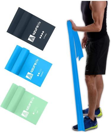 AZURELIFE Resistance Bands Set - Non-Latex Elastic Exercise Bands for Yoga, Pilates, Physical Therapy - 5 ft. Length - Strength Training at Home or Gym - Green/Blue/Gray - Buy Online on GoSupps.com