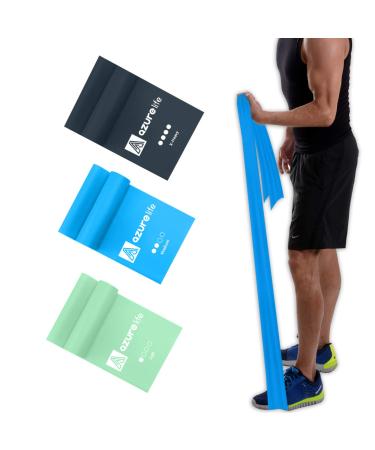 A AZURELIFE Resistance Bands Set, Professional Non-Latex Elastic Exercise Bands, 5 ft. Long Stretch Bands for Physical Therapy, Yoga, Pilates, Rehab, at-Home or The Gym Workouts, Strength Training Green, Blue, Gray
