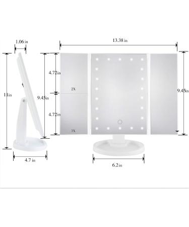 Tri-fold Lighted Vanity Makeup Mirror with 1x 2X 3X Magnification - Portable and Adjustable LED Lights - White - Buy Online on GoSupps.com