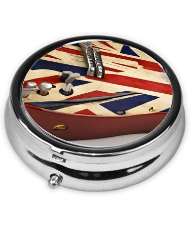 British Flag Guitar Mini Round Pill Box | 3 Compartment Travel Organizer | Portable Medicine Case for Home & Office - Buy Online on GoSupps.com