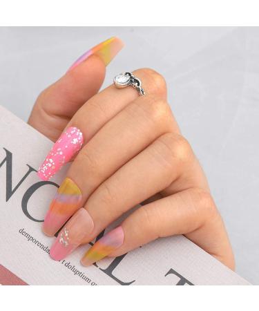 Sethexy long sparkle ballerina false nails coffin colorful fingernails shiny bling 24st acrylic art nail tips for women and girls