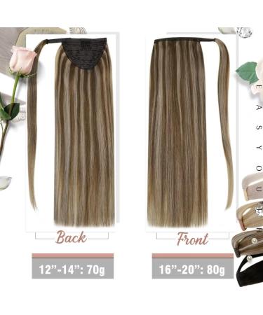 Easyouth Real Hair Highlight Ponytail Extensions - Medium Brown Mixed Honey Blonde - 20 Inch 80g - Clip in Human Hair - Long & Soft - 4-Pony #3P27(#4P27) - Buy Online on GoSupps.com