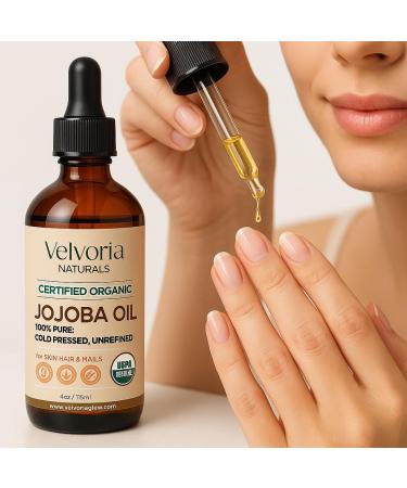 VELVORIA NATURALS Organic Jojoba Oil - 100% Pure Cold Pressed Unrefined Non-GMO for Skin Hair & Nails - 4oz - Buy Online on GoSupps.com