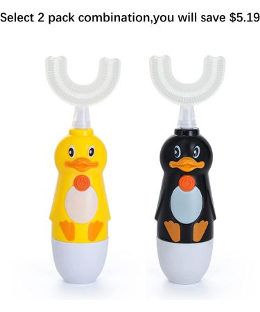 RAXIFU Automatic Electric Toothbrush for Kids | U Type Whitening Children's Toothbrush | Ultrasonic Tech | Yellow Black 2 Pack - Buy Online on GoSupps.com