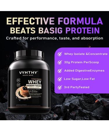 VYHTHY Blueberry Pancake Flavored Whey Protein Powder 24g Protein per Serving Fast-Absorbing Concentrated whey Protein Low Sugar Gluten-Free Natural Flavor 3.5lbs(56oz) - Buy Online on GoSupps.com