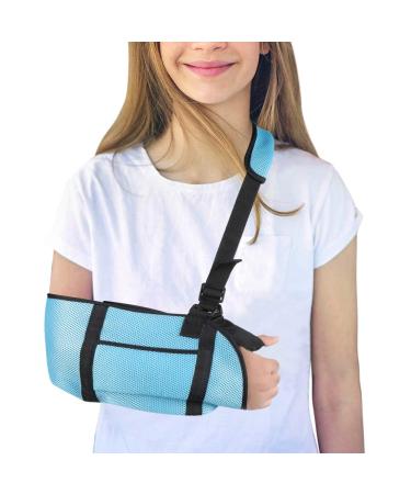 Kids Arm Sling,Breathable Mesh Medical Sling Immobilizer Elbow Arm Support Shoulder Injury Sling with Thumb and Shoulder Sling for Broken Arm Available for Women and Men Broken Arm Shoulder Injury Available Left or Right Arm (Sky-Blue)