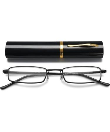 Vevesmundo Compact Metal Reading Glasses with Blue Light Filter - Classic Lightweight 2.0x Aid in Black | Spring Hinge & Etui Included - Buy Online on GoSupps.com