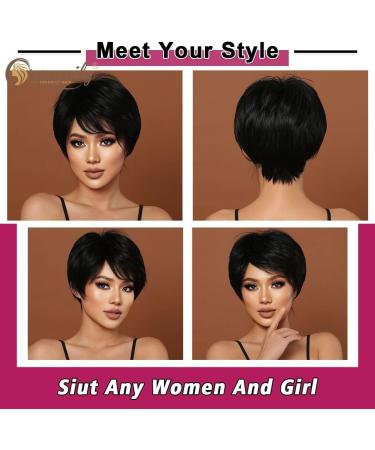 Creamily Pixie Cut Human Hair Wig for Black Women with Bangs - Short Daily Wear Natural Black Hairstyle - Buy Online on GoSupps.com