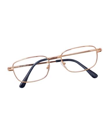 Reading Glasses for Men Women Metal Rectangular Frame with Comfort Spring Hinge + Glasses Strap Gold 1.5 Diopters