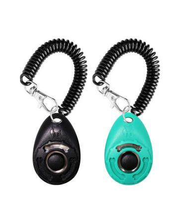 OYEFLY Dog Training Clicker with Wrist Strap Durable Lightweight Easy to Use, Pet Training Clicker for Cats Puppy Birds Horses. Perfect for Behavioral Training 2-Pack Black and Water lake blue
