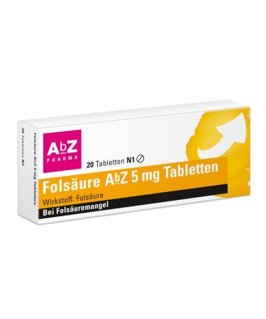 Folic acid AbZ 5 mg tablets: Well supplied for folic acid deficiency 20 tablets 20 pieces (1 pack)