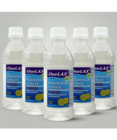 OneLAX Magnesium Citrate Oral Solution Saline Laxative Natural Lemon Flavor Fast-Acting Gentle Laxative & Constipation Relief Digestive Health. Sugar-Free Dye-Free 10 fl oz (296 mL) 5 Pack