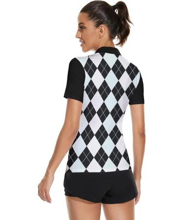 Soneven Women's Short Sleeve Golf Polo Shirt - Moisture Wicking Athletic Top for Tennis - Dry Fit Large 02-Argyle - Buy Online on GoSupps.com