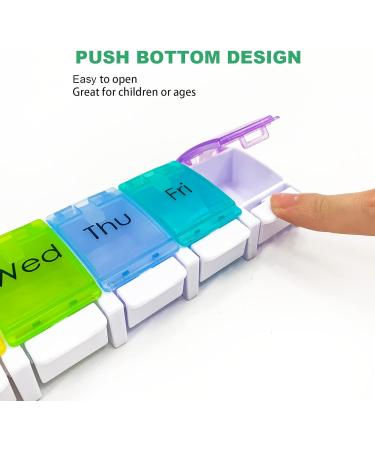 2 Pcs XL Weekly Pill Organizer - Arthritis Friendly Travel 7 Day Pill Box Large Vitamin & Supplement Case - Popup Open Design (Rainbow - Buy Online on GoSupps.com