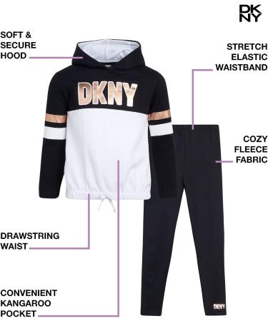 DKNY Girls' 2-Piece Fleece Pullover Sweatshirt & Stretch Leggings Set, Black/White - Size 7 - Buy Online on GoSupps.com