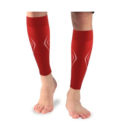 LIN PERFORMANCE Calf Compression Sleeves for Men and Women 20-30mmhg Calf Support Sleeves Footless Lightweight for Running Cycling Travel Circulation Recovery Pain Relief(Red,M) Red Medium
