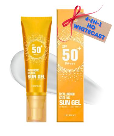 Deoproce Hyaluronic Cooling Sun Gel SPF50+ PA+++ 50g Korean Skincare |Anti-Aging| K-Beauty Sunscreen with No White Cast