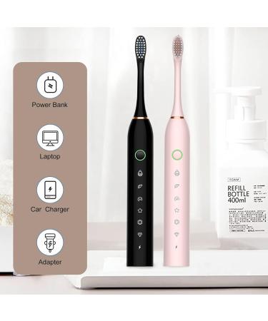 KLiHDSM 2023-2 Pack Electric Toothbrushes Sonic Whitening with 8 Heads & 6 Modes - Rechargeable Waterproof Cleaning Toothbrushes for Adults - Black+Pink - Buy Online on GoSupps.com