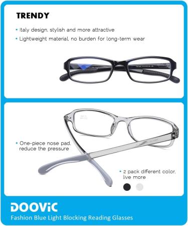 DOOViC Blue Light Filter Computer Reading Glasses TR1042 | Lightweight TR90 Frame - Black & Grey 2.0x Magnification - Buy Online on GoSupps.com