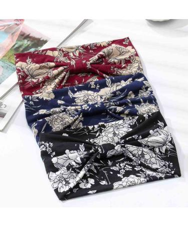 Aceorna Boho Headbands - 3 Pcs Wide Knotted Stretch Hairbands for Women and Girls - Floral Yoga Head Wraps - Buy Online on GoSupps.com