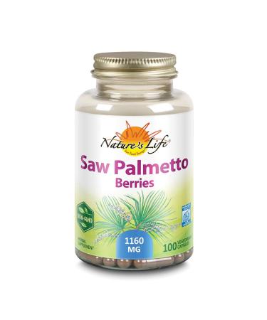 Nature's Life Saw Palmetto Berries 1160 mg | Healthy Prostate Urination Frequency & Hair Health Support | Non-GMO | 100 Vegetarian Capsules 100 Count (Pack of 1)