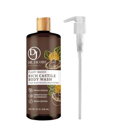 DR. JACOBS NATURALS Castile Sandalwood All-Natural Body Wash for Moisturizing Dry and Sensitive Skin Shampoo with Plant-Based Ingredients Gluten Preservatives-Free Formula - 32 oz with Pump