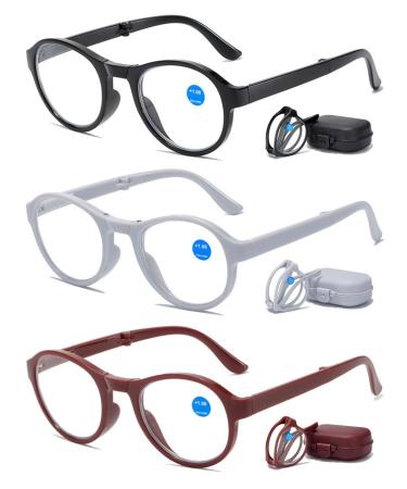 Vevesmundo blue light filter round reading glasses foldable foldable folding glasses folding glasses men women small compact reading aid visual aid glasses with case 3 pieces anti blue light reading glasses 2.0 x x