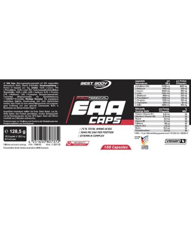 Best Body Nutrition Professional EAA Caps - Vegan Amino Acids | 3840 mg EAA per Serving | Vitamin B Complex | 100 Capsules | Alternative to EAA Powder - Buy Online on GoSupps.com