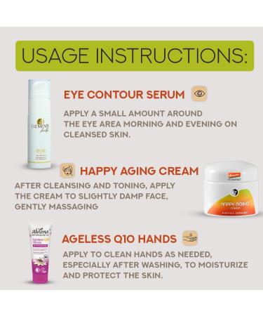 Ultimate Care Collection: Eye Serum by 4 Elements for Life Ageless Q10 Hands by Alviana Naturkosmetik Happy Aging Cream by Martina Gebhardt - Buy Online on GoSupps.com