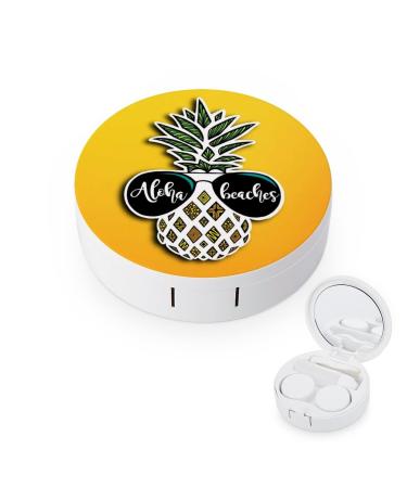 Aloha-Beaches Pineapple Round Case For Contact Lens Kit Storage Box with Mirror Printed