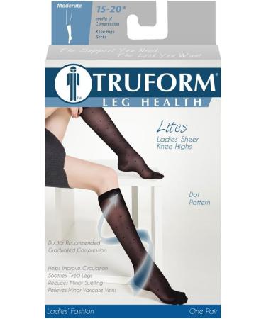 Truform Sheer Compression Stockings for Women - 15-20 mmHg Knee High Black Dot Pattern Large - Pack of 2 - Buy Online on GoSupps.com