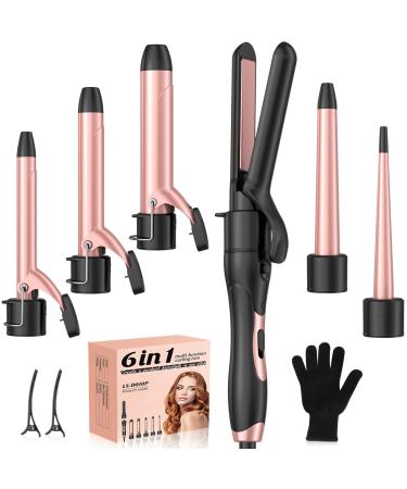 Wand Curling Iron, 6 in 1 Curling Wand Set with Flat Iron Hair Straightener, 0.35 to 1.25 Inch Ceramic Barrel Hair Curler Wand, Professional Dual Voltage Hair Styling Hot Tools for Travel, Home Red