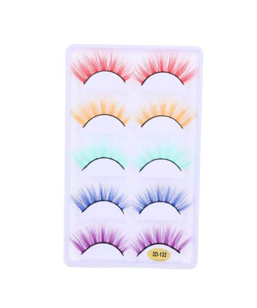 BESTOYARD 5 Pairs Fake eyelashes Pink Lashes false eyelashes party look cosplay fake lashes colored false lashes Halloween Colored False Eyelashes lashes Miss fluffy supplies fiber