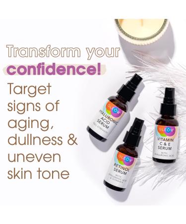 Intro Offer: Retinol + Vitamin C + Hyaluronic Acid Anti-Aging Face Serum by GLEOW - 3x1 fl oz Pack - Buy Online on GoSupps.com